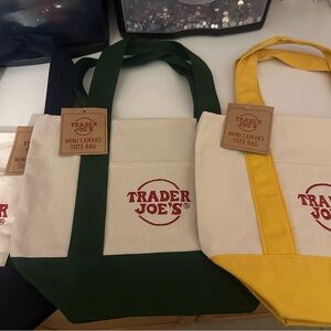 Trader Joe's Mini Canvas Tote Bag - Green, Yellow, Navy